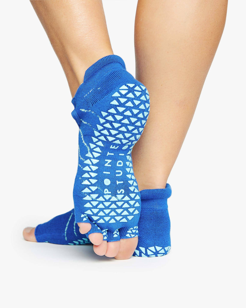 Toeless Yoga Socks Grey with Blue Grip Dots Medium - Yoga
